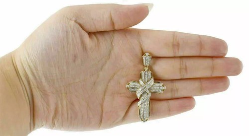 3Ct. Men's Lab Created Diamond Cross Pendant Pave Set 10K Yellow Gold Finish - Picture 3 of 4