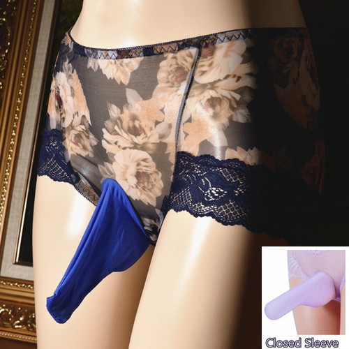 Men Sexy Lace Underwear Floral Printed High Waist Trunks Panties w Sheath - Bild 16 von 17