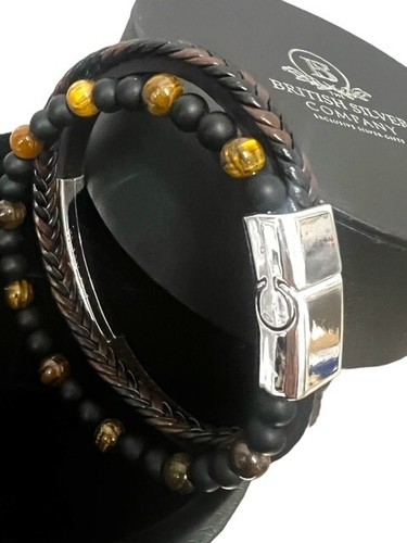 Engraved Leather ID BRACELET Silver Beads Personalised Identity Beaded Gift Case - Picture 7 of 7