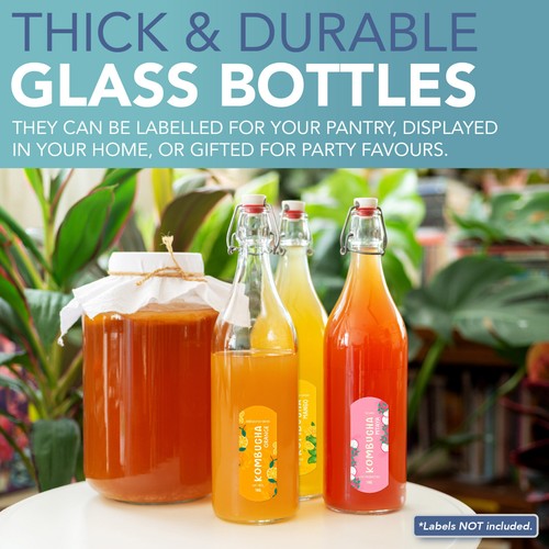 HEFTMAN Glass Bottles with Stoppers 1 Litre 6 Pack Swing Top Brewing Airtight - Picture 6 of 8