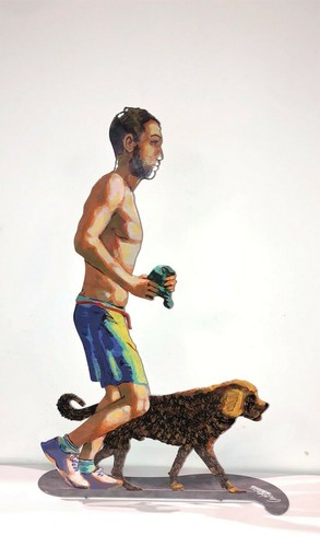 Pop art Metal " Jogger With Dog " sculpture by DAVID GERSTEIN - Imagen 6 de 7
