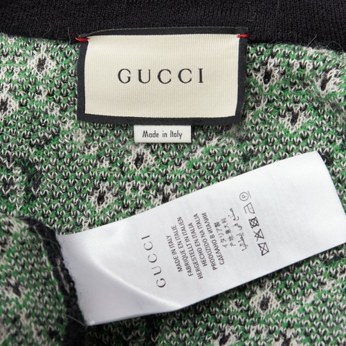 GUCCI 2018 white black GG monogram alpaca wool green trim knit coat S - Picture 9 of 10