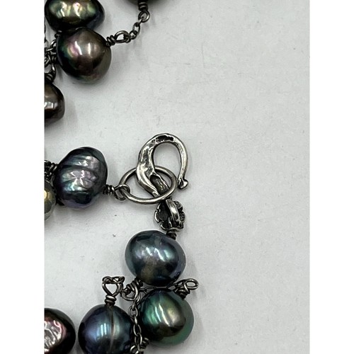 Sterling Silver Triple StrandGray Baroque Pearl and LabradoriteNecklace 16” - Picture 13 of 16