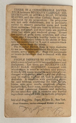 BUCHAN’S CARBOLIC DISINFECTING SOAP-CHILDREN WASH BIG DOG w BUCHAN’S-TRADE CARD - Picture 2 of 2