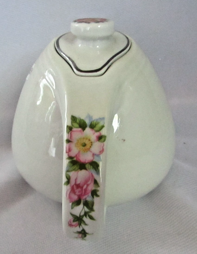 VINTAGE HALL POTTERY ROSE WHITE 4 CUP TEA POT SILVER TRIM AND PNIK ROSES
