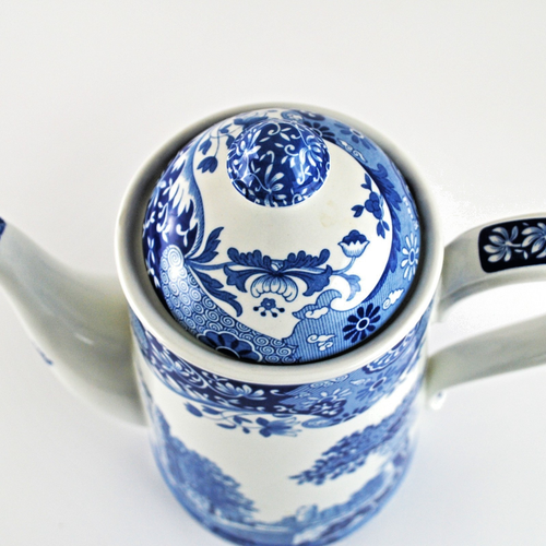 Spode Blue Italian Coffee Pot with Lid Blue & White Landscape 25cm Tall 3½ Pints - Picture 8 of 13