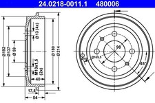 Ate 24.0218-0011.1 Bremstrommel passend für FIAT FORD LANCIA