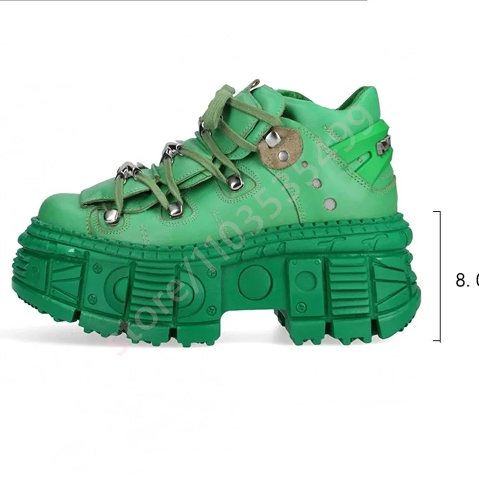 Otoño Punk Remache Hombres Mujeres Zapatos Informales de Suela Gruesa Moda Rock Botines Foto 3 de 4