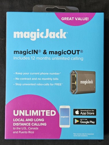 MagicJack - HOME VoIP Telephone Adapter with 12 Months of Service - Black Sealed