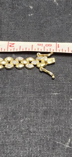14K Gold Plated Sterling Silver 925 Diamond Tennis Bracelet 7.5" Vintage Style - Picture 8 of 15