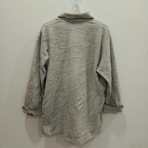 NOUVELLEVIE Women's Embroided Velour Jacket Button Up Collared Gray 24x31Size L - Picture 3 of 3