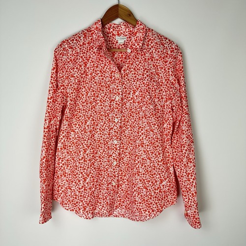 J. CREW Shirt Womens Red White Bold Floral Print Long Sleeve Button Down Small - Picture 9 of 21