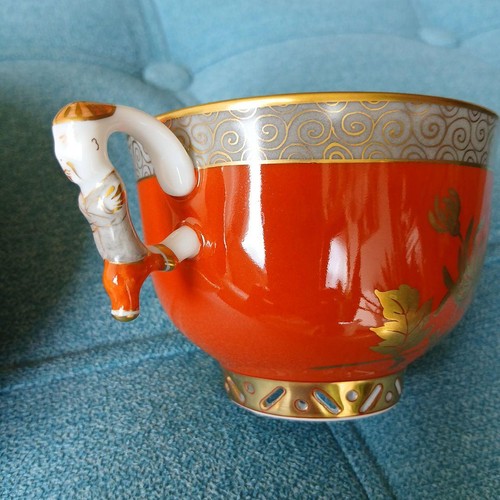 Juego de platillos Herend rojo crisantemo naranja patrón de flores - Imagen 8 de 10