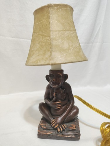Monkey With Baby Night Light Leather Like Shade Resin Base - Picture 9 of 18