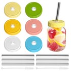 6 Pack Mason Jar Lids, Colorful Regular Mouth Drinking Lids with Straws and C...