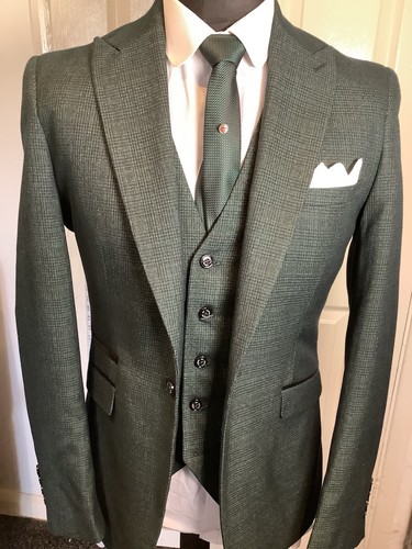 Mens Three Piece Suit Emerald Check by Cavani 38R Slim Fit Peaky Blinder - Picture 2 of 24