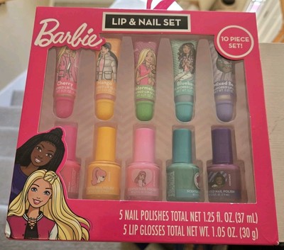 BARBIE Lip & Nail 10pc Set- 5 Lip Glosses/5 Nail Polish Asst. Colors Mattel NIB