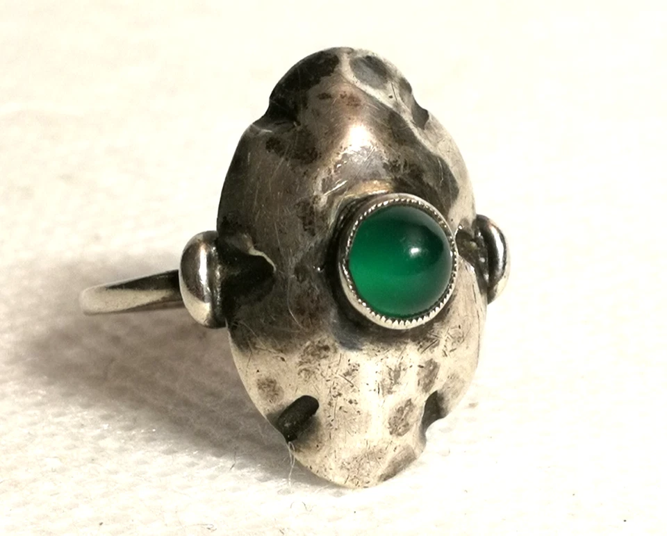 Ring 800 Silber Chrysopras Hammerschlag Dekor Gr. 53 __ Art Deco - Bild 2 von 4