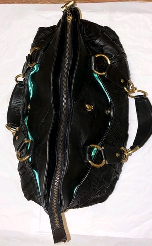 Babee D. schwarz Leder Hobo Beuteltasche Handtasche Gold Hardware gerafftes Design - Bild 7 von 22