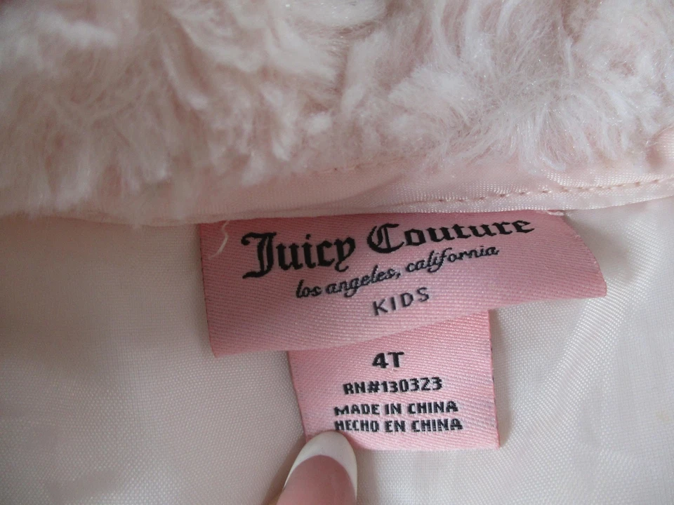 Abrigo Juicy Couture Niñas 4T Rosa Imitación Piel Abotonada Elegante Satén Forrado Felpa Foto 4 de 4
