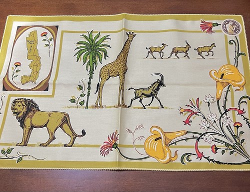 NWT 2 Pan Prints Placemats South Africa Kruger Park map, animals, florals - Picture 2 of 8