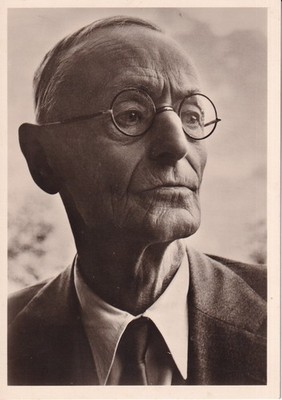 Hermann Hesse - Literatur-Nobelpreis - Porträtkarte rückseitig signiert +Beilage