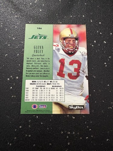 1994 Skybox Premium - Glenn Foley #186 (RC) NFL New York Jets Quarterback - Picture 2 of 2