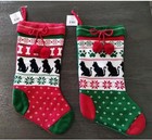 (Set of 2) 18" Pet Dog & Cat Christmas Stockings, Knitted W/Poms Paw Print Bone