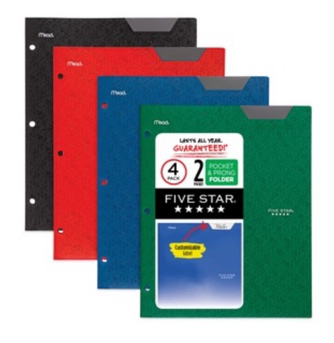 Carpeta de plástico Five Star de dos bolsillos Stay-Put, 11 x 8,5, surtida, paquete de 4 - Imagen 1 de 3