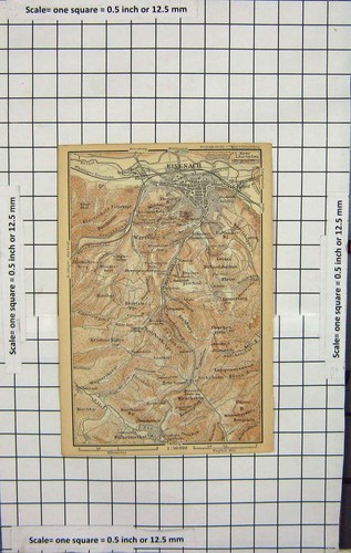 Original Old Antique Print Map Germany Eisenbach Wilhelmsthal Kirchbge