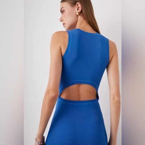 Abito midi senza maniche RAILS Syd a costine in maglia ritagliato dietro taglia XS blu zaffiro - Foto 4 di 10