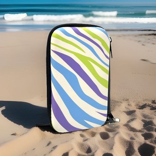 Estuche TECH Muñequera Estuche Rígido de 6" Pulgadas ¡Con Estampado de Cebra Púrpura Verde y Azul! - Imagen 2 de 11