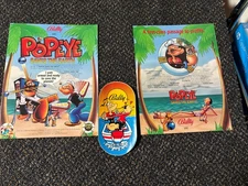 2 1994 BALLY FACTORY ORIGINAL POPEYE 4 PAGE PINBALL PROMO FLYERS W/STICKER
