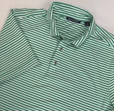 Cutter & Buck CB Large Performance Polo Shirt L Green/White  Striped Heniff Logo