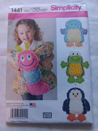 Simplicity #1441 RAG QUILTED ANIMAL PILLOWS Uncut Sewing Pattern Factory Fold - Picture 2 of 5