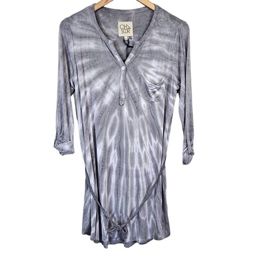 Chaser Tie Dye Henley Neckline T Shirt Dress Women's Medium Casual Festival Boho