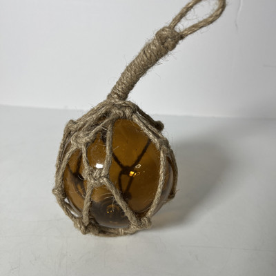 3'' GLASS FISHING FLOAT  LINE IN LIGHT ROOT-BEER COLORED