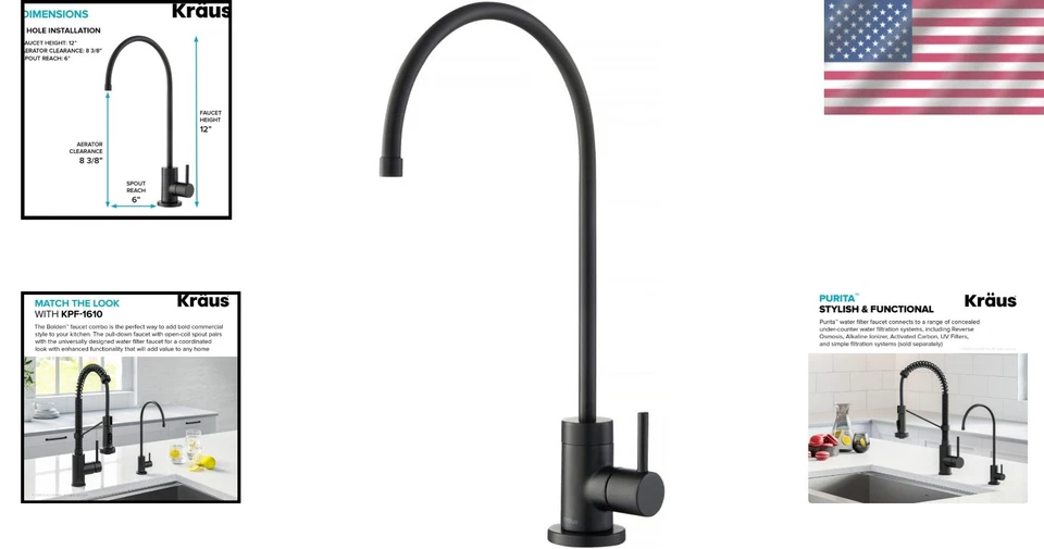 Elegant Purita Lead-Free Faucet in Matte Black - 360-Degree Rotation Design - Image 2 of 4
