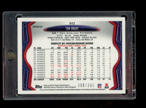 Tom Brady 2013 Topps Chrome #50 Pink Refractor /399 HOF Patriots - Picture 2 of 2