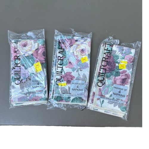 Vintage Quiltcraft Viktorianische Rose Blumen Stoffservietten 13er Set USA Shabby Chic