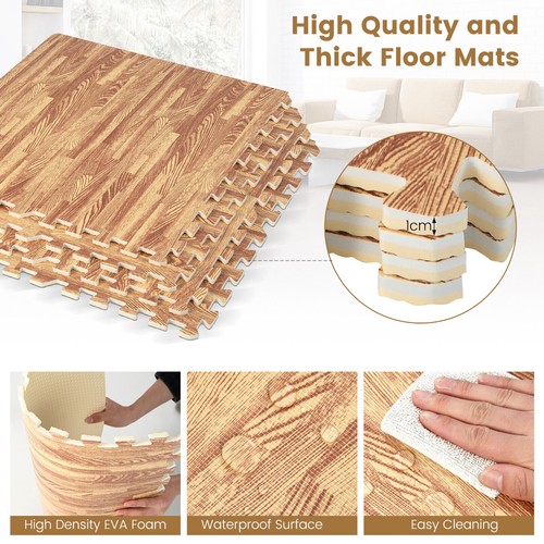 24 Tiles Wood Grain EVA Foam Floor Mats Interlocking w/ Borders 24" Natural - 第 9/10 張圖片