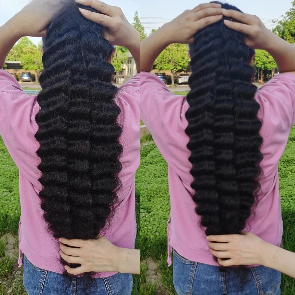 Paquete de 30 extensiones de cabello humano brasileñas de 1/3/4 de onda profunda sueltas de 40 pulgadas Foto 2 de 4
