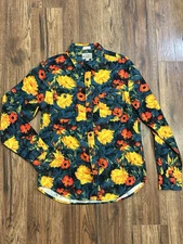 J. Crew Mens Mid-Weight Flannel Shirt Floral Print Long Sleeve Size Medium Slim
