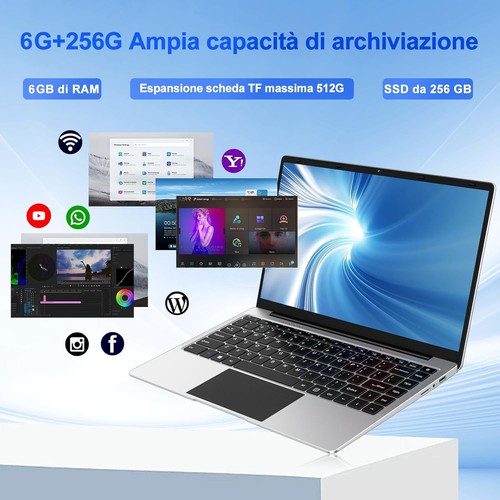 2025 PC Portatile 14 Pollici Computer Portatile 6GB RAM 256GB SSD RPM 600 Notebo - Foto 3 di 12