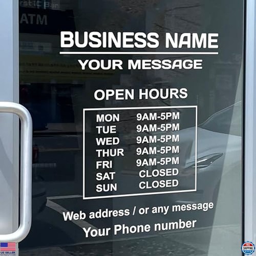 Llamativo letrero de ventana de horario comercial - líneas de título dobles (formato retrato) - Imagen 1 de 7