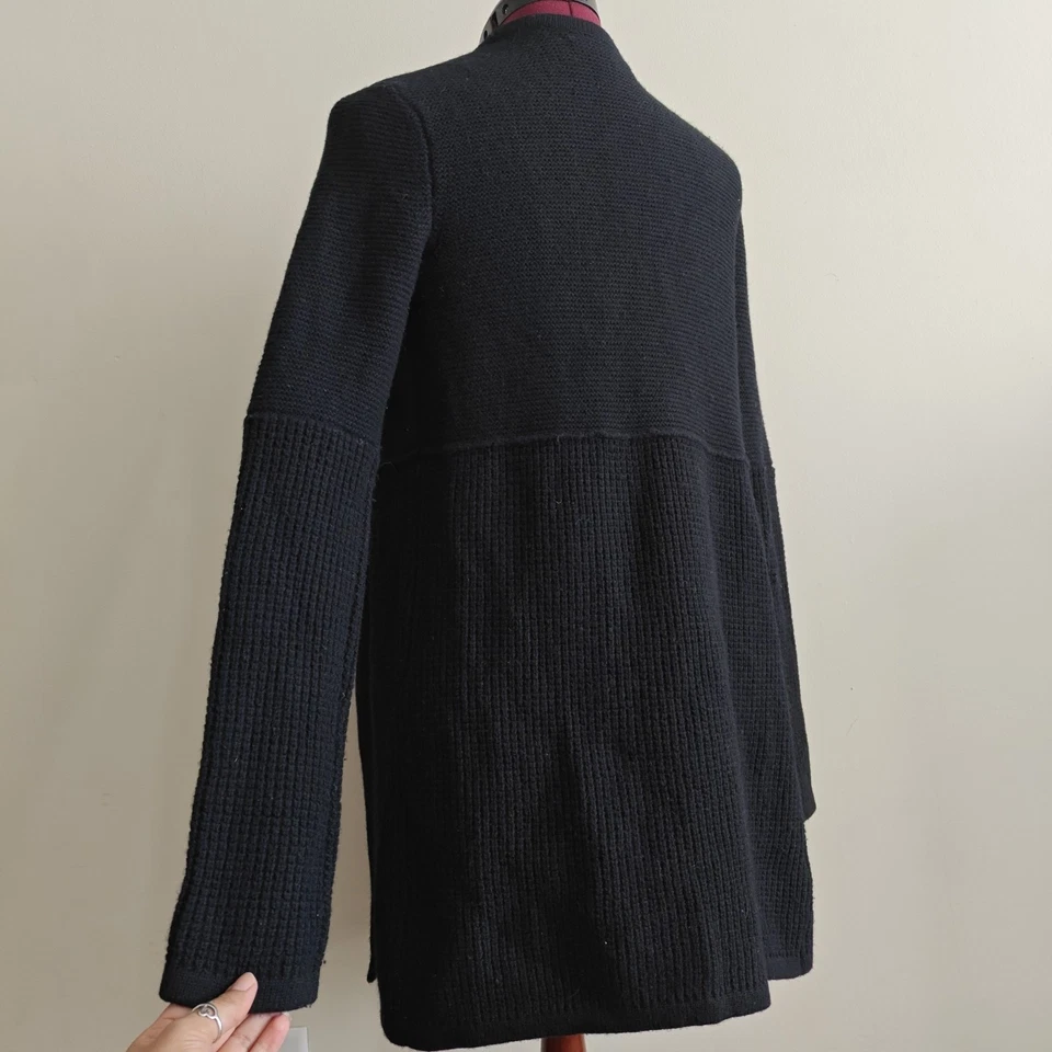 Rag & Bone Women's Cardigan Black Knitted 100% Wool Long Open Front Size XS Cozy - Image 3 of 4