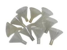(11) Nalgene 80mm ID Polypropylene Ribbed Powder Filling Funnel w/ Short Stem