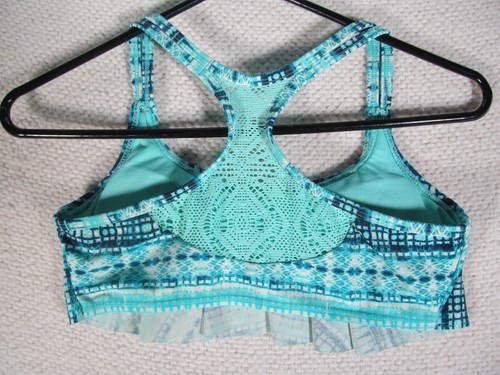 SO Bikini Swim Top Womens Junior Small Turquoise Razor Back Padded - Picture 2 of 13