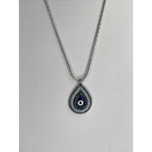 Evil Eye Necklace Silver Plated Teardrop Boho Style Trendy Stunning Chic CZ NWT - Picture 9 of 15