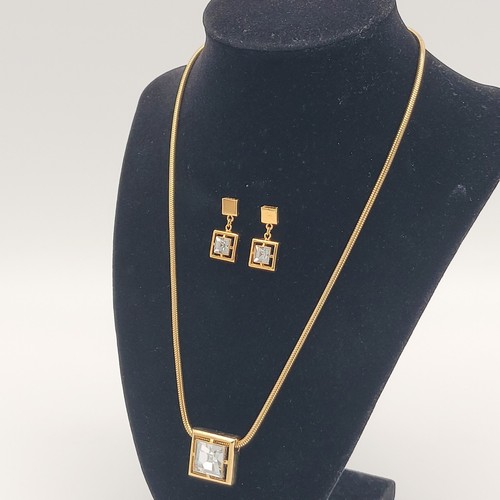 De colección. Collar y Pendientes Cadena Serpiente Colgante Deslizante Estrás Transparente Años 70 Avon - Imagen 2 de 21